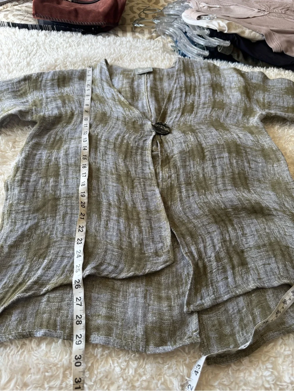 Chalet Et Ceci Gray Checked Light Jacket Lagenlook Linen Cover Up Size Small - Picture 7 of 12